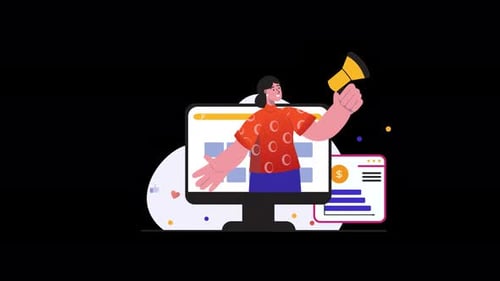 Mulher com um megafone promovendo marketing digital