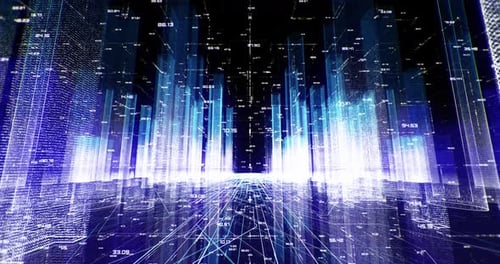 3 D Digital City In The Matrix, Big Data, Information Web, Technology Concept, Digital Buildings