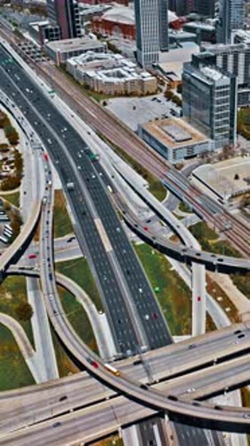 Aerial view of highway interchange in Dallas showcasing urban development