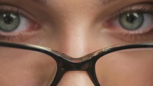 Macro Close Up of Woman's Eyes with Glasses