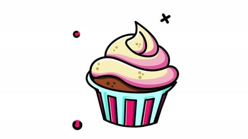 Animated Doodle Cupcake with Wiggling Lines and Sparkles