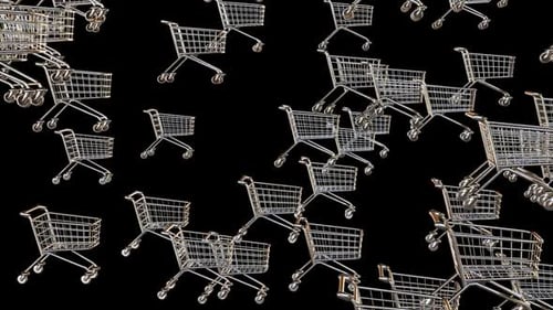 Seamless Loop of Falling 3D Shopping Carts Animation