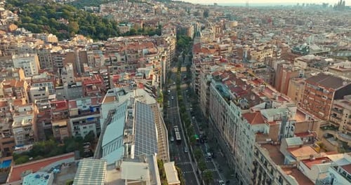 Aerial View of Barcelona Urban Cityscape with Historic Downtown Streets