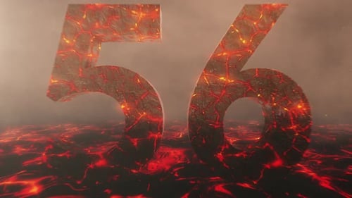 Lava Themed Hot Burning Number 56 Over a Volcanic Molten River
