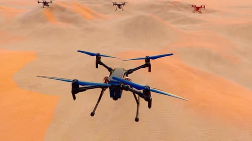 Drones Fly Over Desert Areas For Geographical Exploration