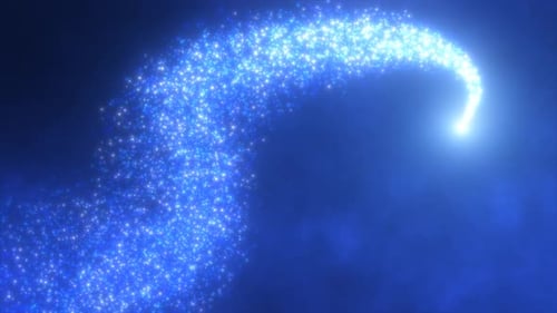 Abstract flying line particles blue bright glowing magical energy particles, abstract background