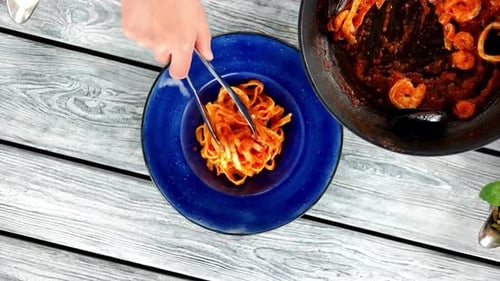 4K Close up of Asian woman Making Thai style noodle
