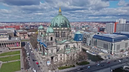 Aerial view revealing Berlin Cathedral , Germany