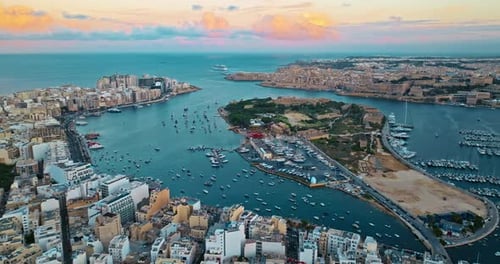 Aerial View of Manoel Island Near Valletta at Sunset Mediterranean Sea Malta Island