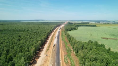 The Road Under Construction Goes Into the Distance Top View