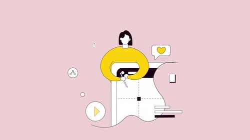 Flat Design Animated Character Creating Social Media Content
