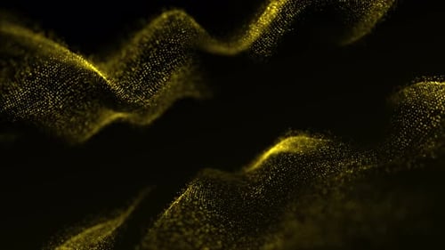 Golden Color Abstract Sine Magic Wave Hypnotic Seamless Looped Composition. Glowing Gold Particles W