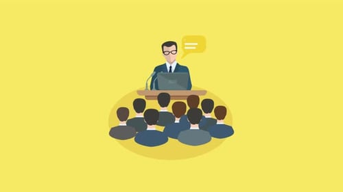 Animated Flat Design Presentation with Speaker and Audience