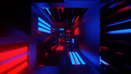 Red And Blue Glowing Mirror Cyber Tunnel Background Vj Loop In 4K