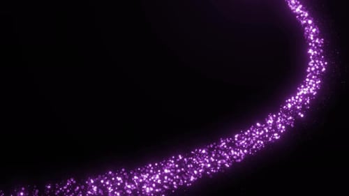 Glitter Particle Moving On Black Background, Purple Glowing Particle Trail Moving On Black