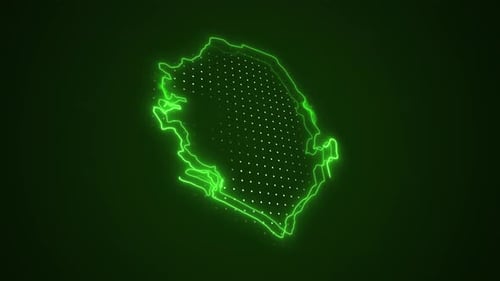 Animated Neon Map Outline with Digital Data Grid