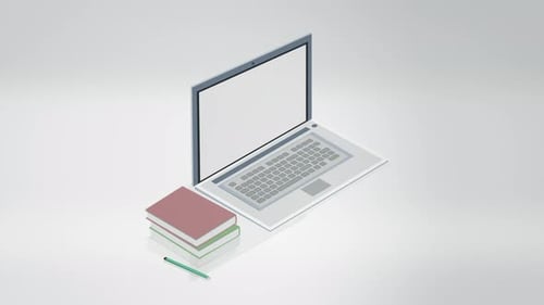 Animated illustration of modern cozy home office workplace backdrop with notebook