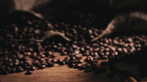 Roasted Coffee Beans Spilling From Burlap Sack