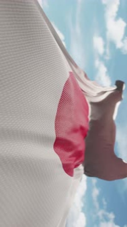 Realistic Japanese Flag Waving in Vertical Orientation