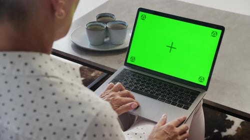 Person Using Laptop with Green Screen