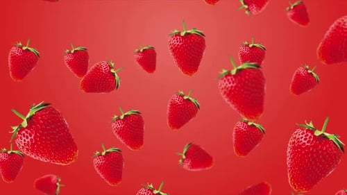 Falling Strawberries with Red Background