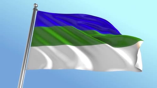 Realistic Waving Flag Animation with Blue, Green, White Stripes
