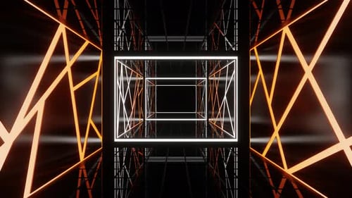 White And Orange Cyberpunk Movement On Elevator Background Vj Loop In 4K