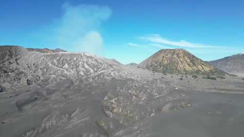 Drone Footage of Breathtaking Volcanic Terrain and Mountain in Mount Bromo