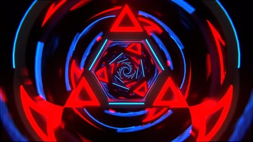 Red And Blue Neon Triangle Mirror Tunnel Background Vj Loop In 4K