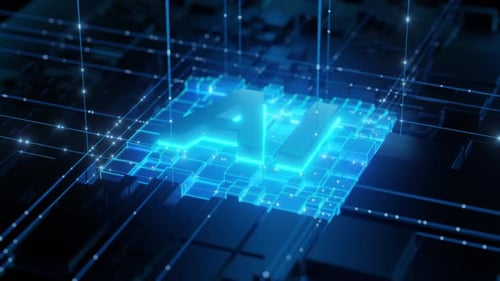 Futuristic AI Processor with Glowing Data Flow Animation