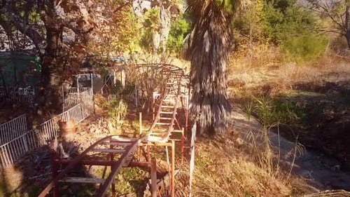 Aerial View of Decayed Rural Amusement Park Ruins