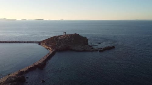 Naxos Chora Aerial View and Apollo Temple in Portara, Cyclades Island in the Aegean Sea, Greece