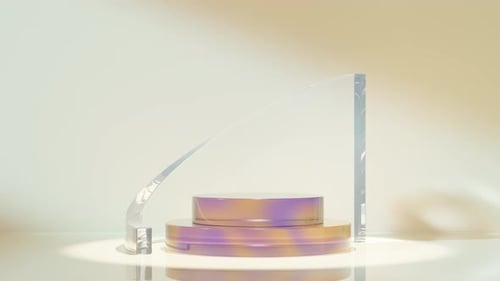Creative Decoration of Glass Around Multicolored Podium 3d Render
