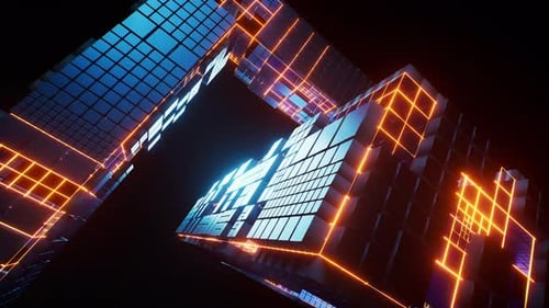 Metallischer technologischer Würfelbrett-Hintergrund, 3D-Rendering.