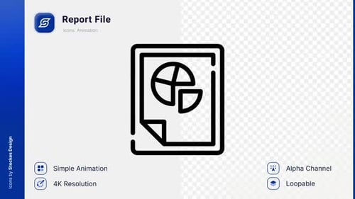 Animated Report File Icon with Pie Chart