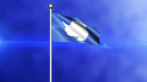 Antarctica Flag Waving on Blue Background