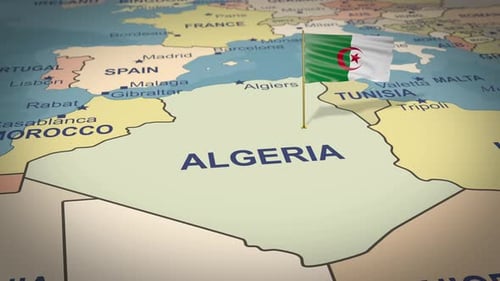 3D Map of Algeria with Waving Flag Animation