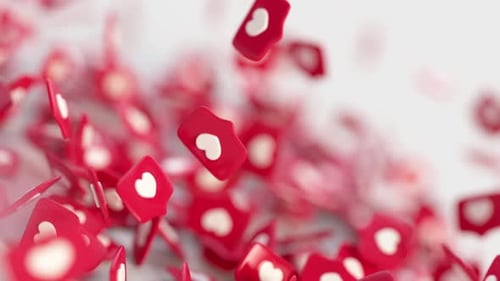 Eine Reihe roter Social-Media-Benachrichtigungen wie das Symbol in Zeitlupe. 3D-Renderanimation