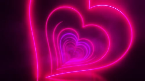 Dynamic neon heart tunnel pulsates with vibrant pink light