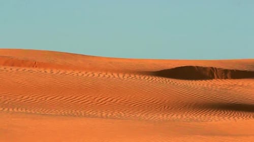 Desert Horizon/Panning on Desert Horizon Line, Sand Dunes and Blue Sky/Beautiful Desert