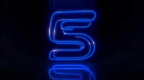 Colorful Neon Digit 5 Loop Animation.