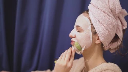 Relaxing Skincare Moment at Home with Facial Mask and Bathrobe