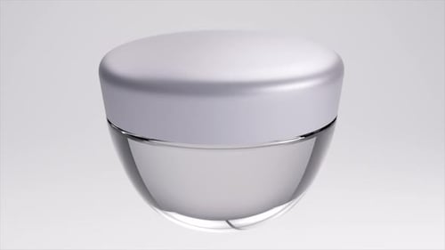 Minimalist Cosmetic Cream Jar in 3D Animation Featuring a Smooth Matte Finish and Elegant Clear Base