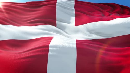 Denmark Flag Waving Realistic Loop Animation