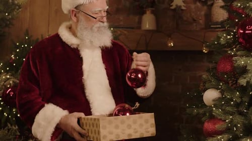 Senior Adult Decorating Christmas Tree in Home