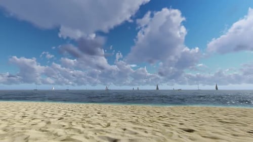 Flying Over The Beach Into The Clear Sea Under A Cloudy Sky 01 HD