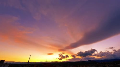 Red Sunset With Clouds In Spring Time Lapse
