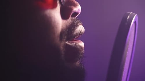 Black Singer Recording Love Song in Music Studio