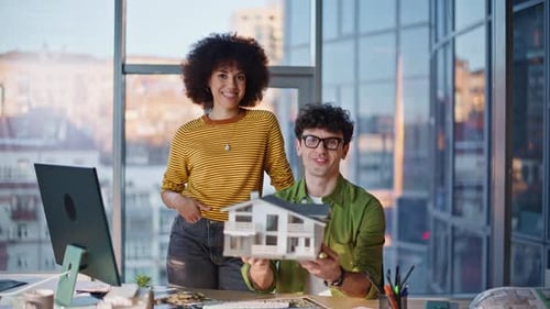 Successful Architects Posing Office Construction Company Smiling Designers