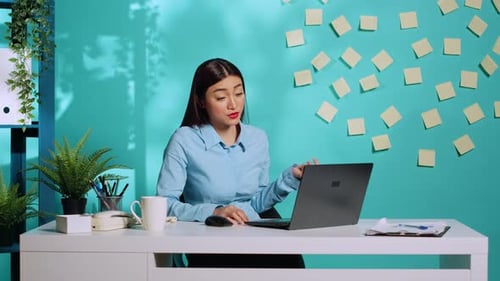 Cheerful Office Worker in Online Call